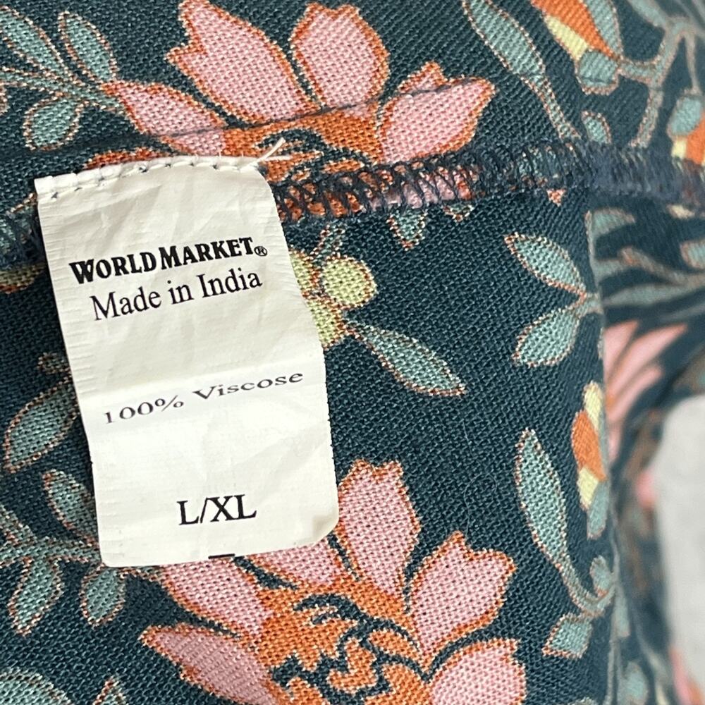 World Market Maxi Dress Women's Size Large Blue/Pink Floral V-Neck Flared Sleeve - Picture 9 of 12